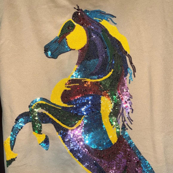 QOS Tan Multi Horse Dress - Picture 2 of 10